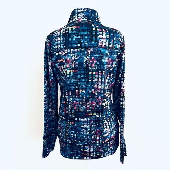 SNOSKINS Zip Jacket Back Hidden Pocket Multi Color Prisms EUC Exercise SZ Med - Picture 4 of 7
